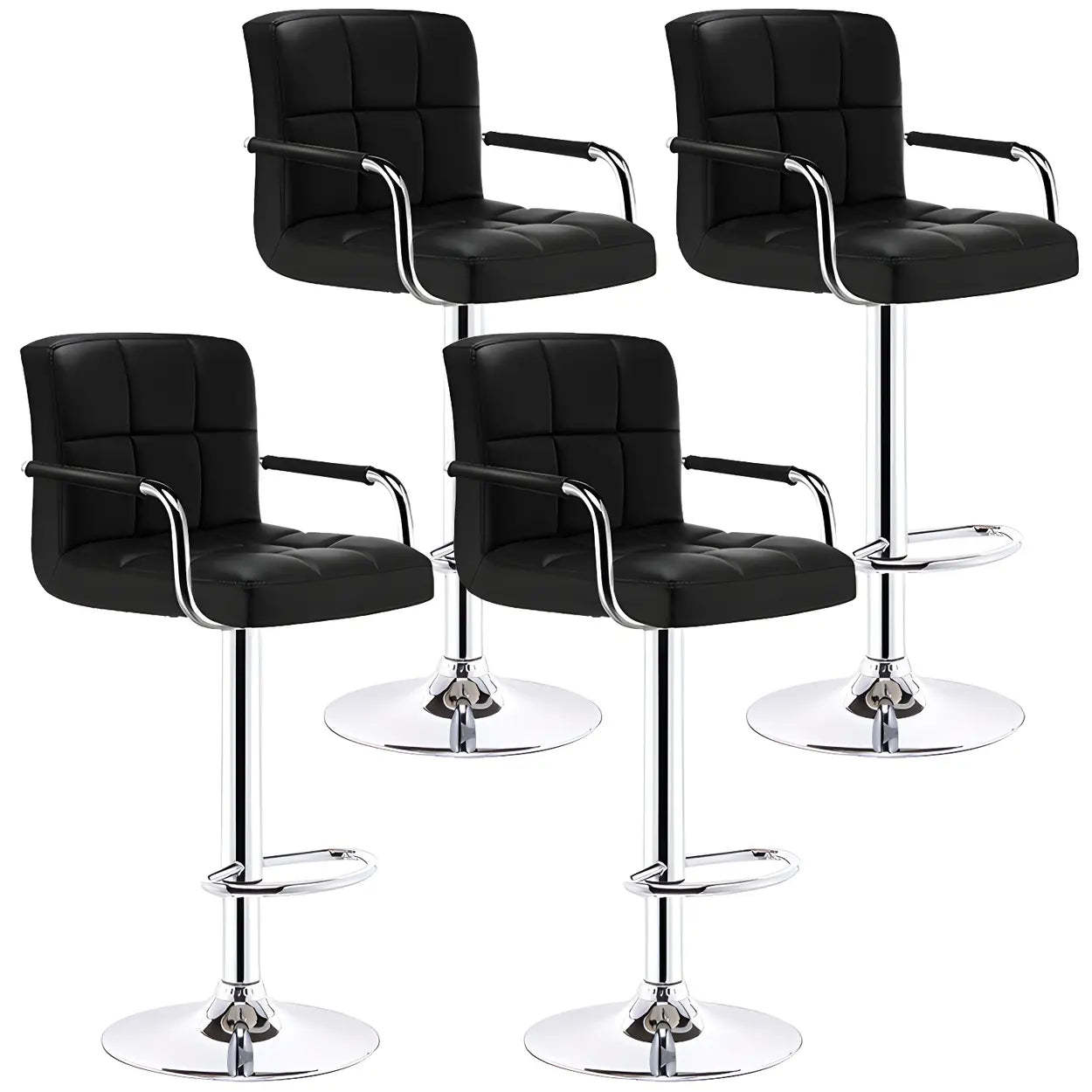 Black-White Square Steel Adjustable Bar Stool — White-Black / 2 Piece Set