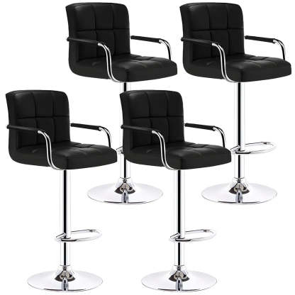 Black-White Square Steel Adjustable Bar Stool — White-Black / 2 Piece Set
