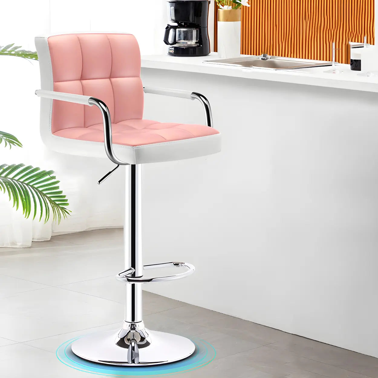 Black-White Square Steel Adjustable Bar Stool — White-Black / 4 Piece Set