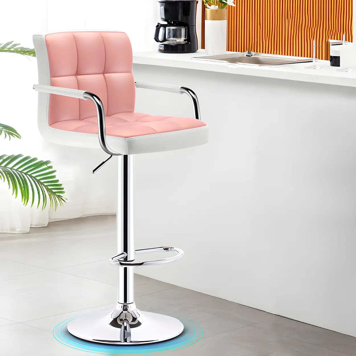 Black-White Square Steel Adjustable Bar Stool — White-Black / 4 Piece Set