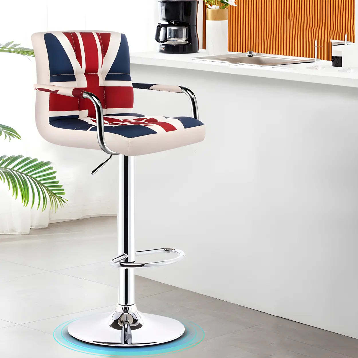 Black-White Square Steel Adjustable Bar Stool