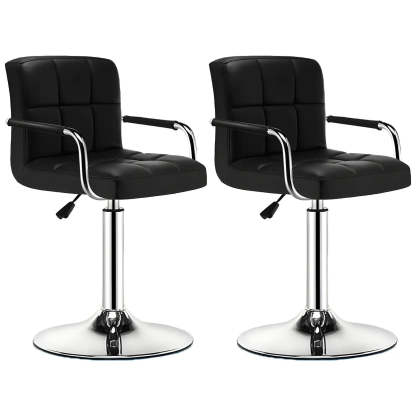 Black-White Square Steel Adjustable Bar Stool — Beige / 4 Piece Set