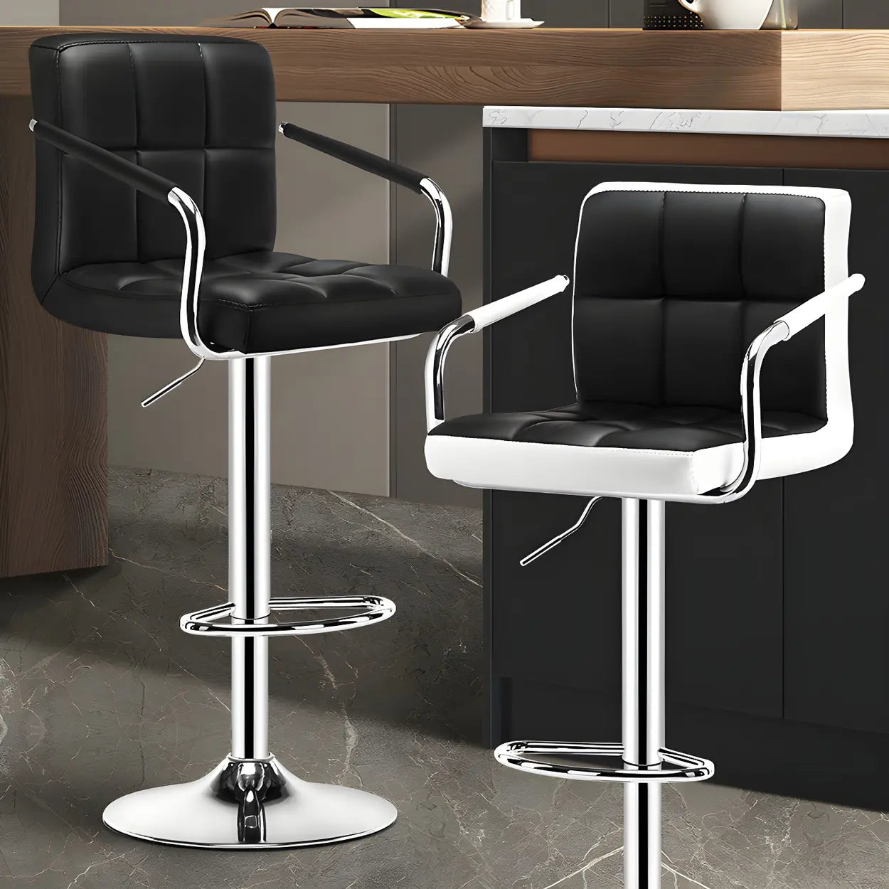 Black-White Square Steel Adjustable Bar Stool — Black / 1 Piece