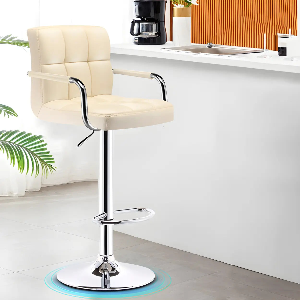 Black-White Square Steel Adjustable Bar Stool