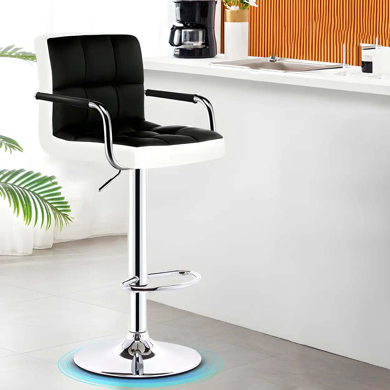 Black-White Square Steel Adjustable Bar Stool