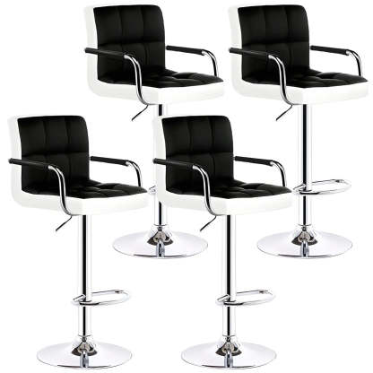 Black-White Square Steel Adjustable Bar Stool