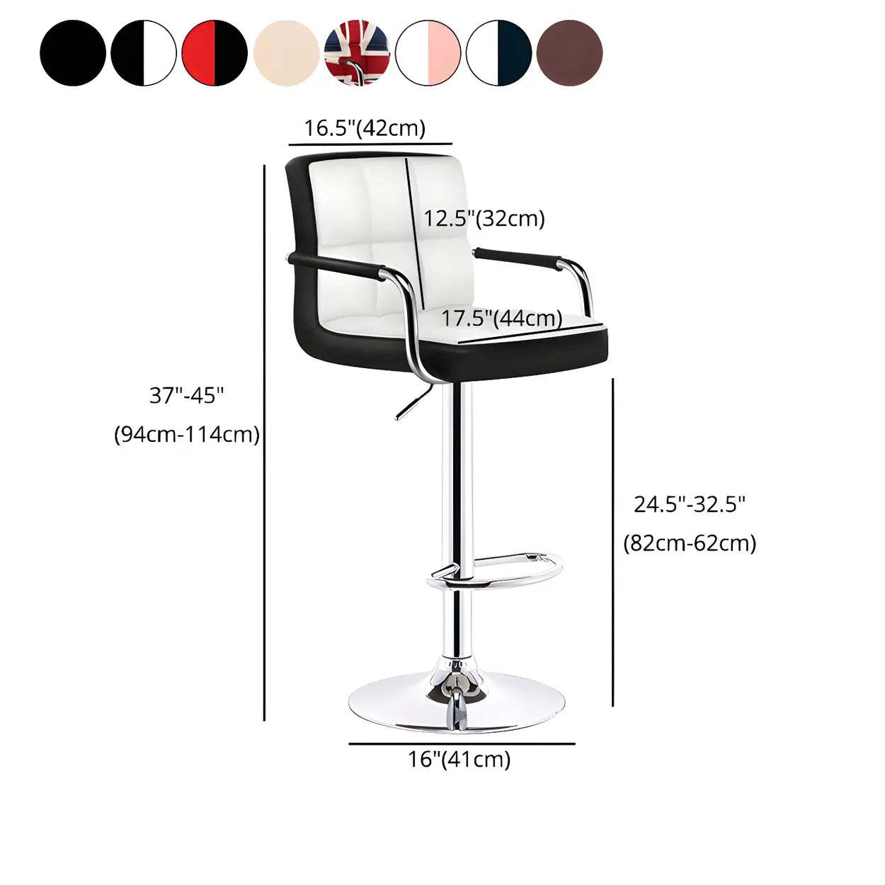 Black-White Square Steel Adjustable Bar Stool
