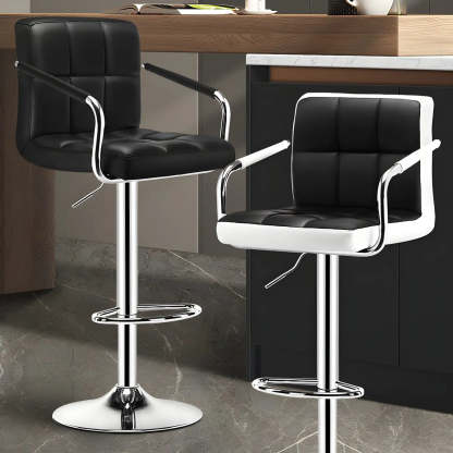 Black-White Square Steel Adjustable Bar Stool — Black / 1 Piece