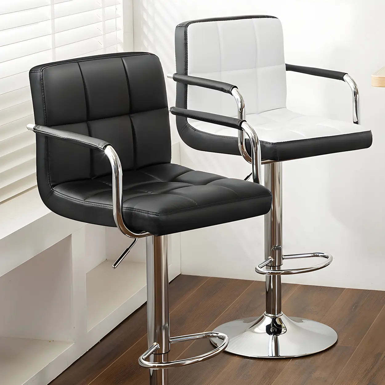 Black-White Square Steel Adjustable Bar Stool — Black / 2 Piece Set