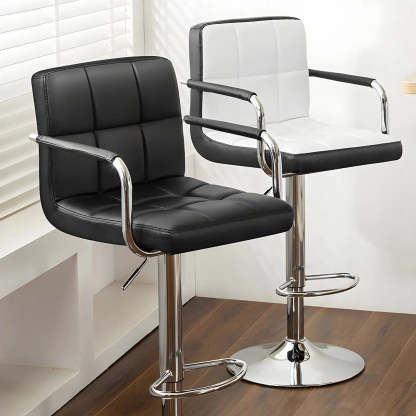 Black-White Square Steel Adjustable Bar Stool — Black / 2 Piece Set