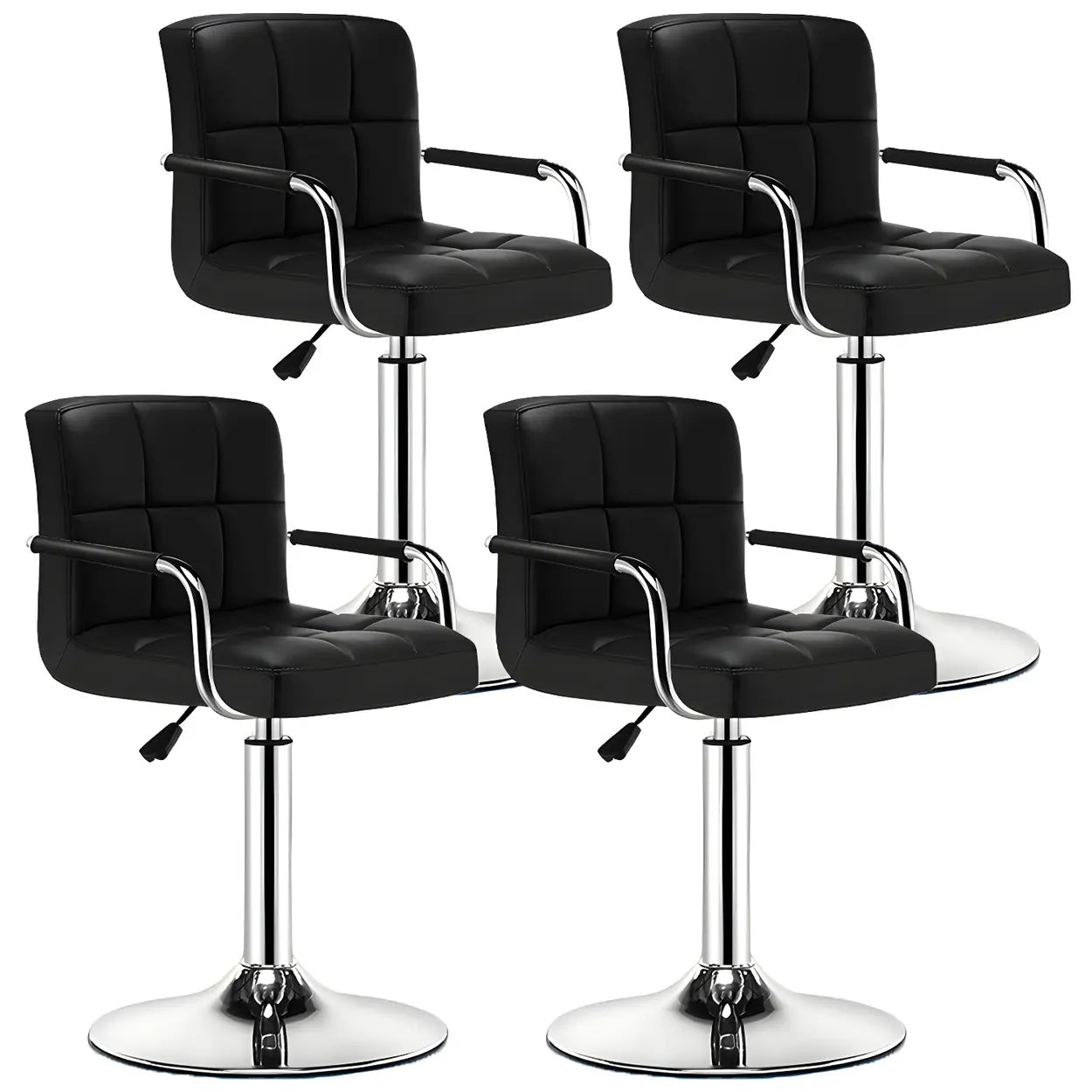 Black-White Square Steel Adjustable Bar Stool — Black / 4 Piece Set