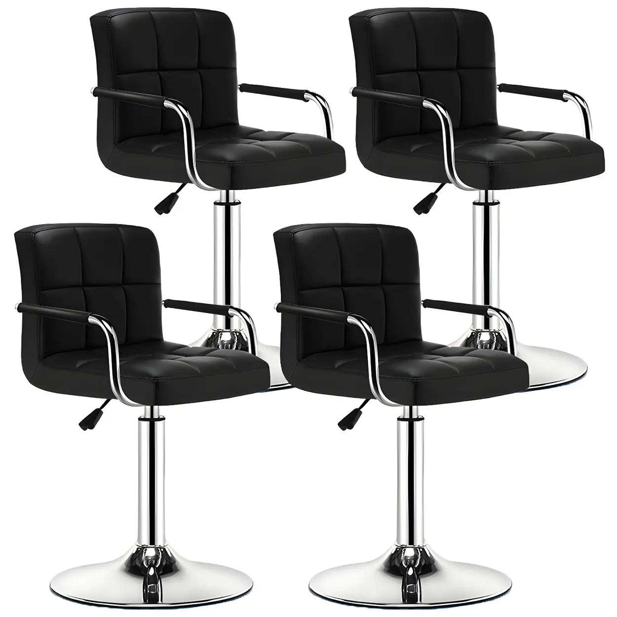 Black-White Square Steel Adjustable Bar Stool — Black / 4 Piece Set