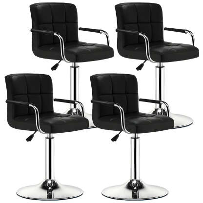 Black-White Square Steel Adjustable Bar Stool — Black / 4 Piece Set
