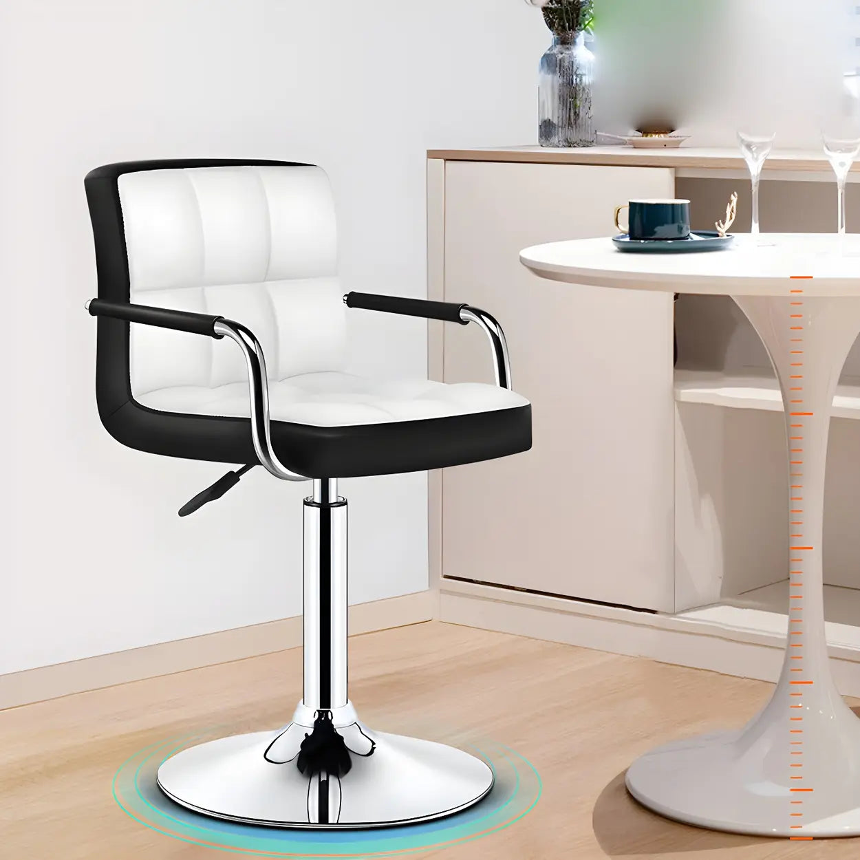 Black-White Square Steel Adjustable Bar Stool — Black Outer & White Inner / 1 Piece