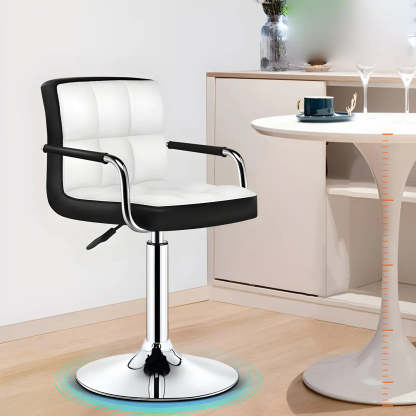 Black-White Square Steel Adjustable Bar Stool — Black Outer & White Inner / 1 Piece