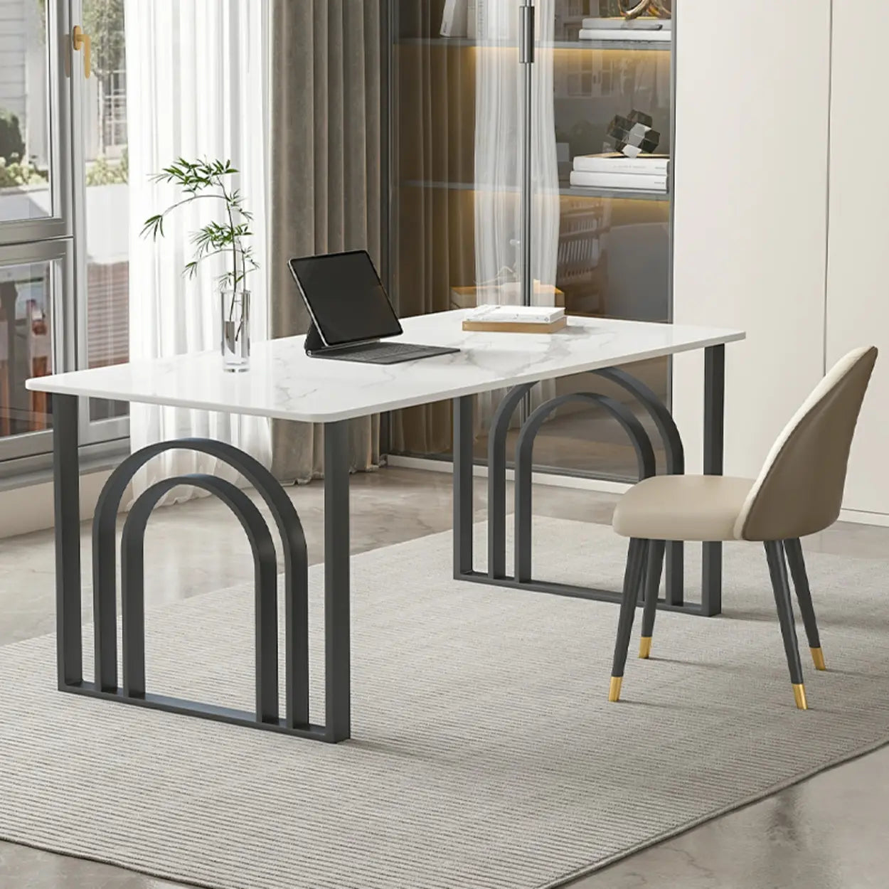 Black and White Stone Sled Computer Desk