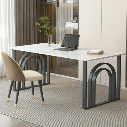 Black and White Stone Sled Computer Desk — Without Chairs / Black/ Gray