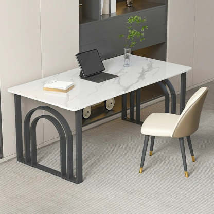 Black and White Stone Sled Computer Desk — Without Chairs / Black-Black