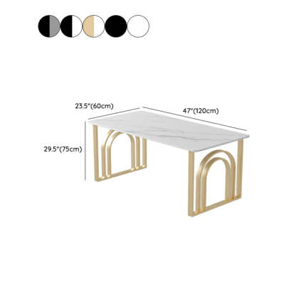 Black and White Stone Sled Computer Desk — Without Chairs / Gold-White