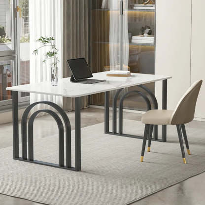 Black and White Stone Sled Computer Desk — Without Chairs / Black/ Gray