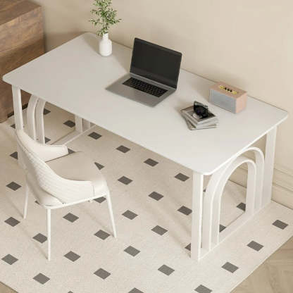 Black and White Stone Sled Computer Desk — Without Chairs / Gold-White