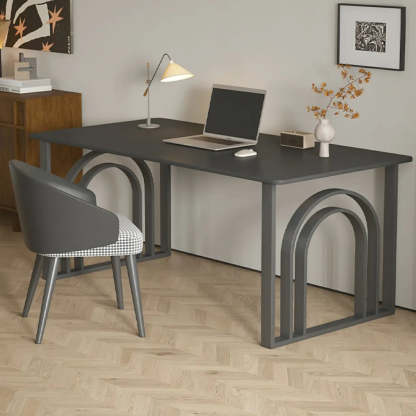 Black and White Stone Sled Computer Desk — Without Chairs / Black/ Gray