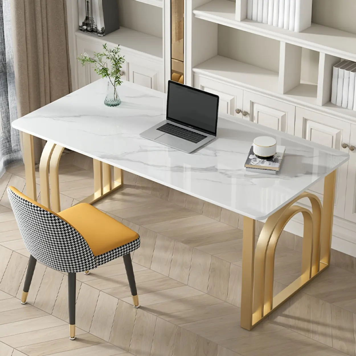 Black and White Stone Sled Computer Desk — Without Chairs / Black-White
