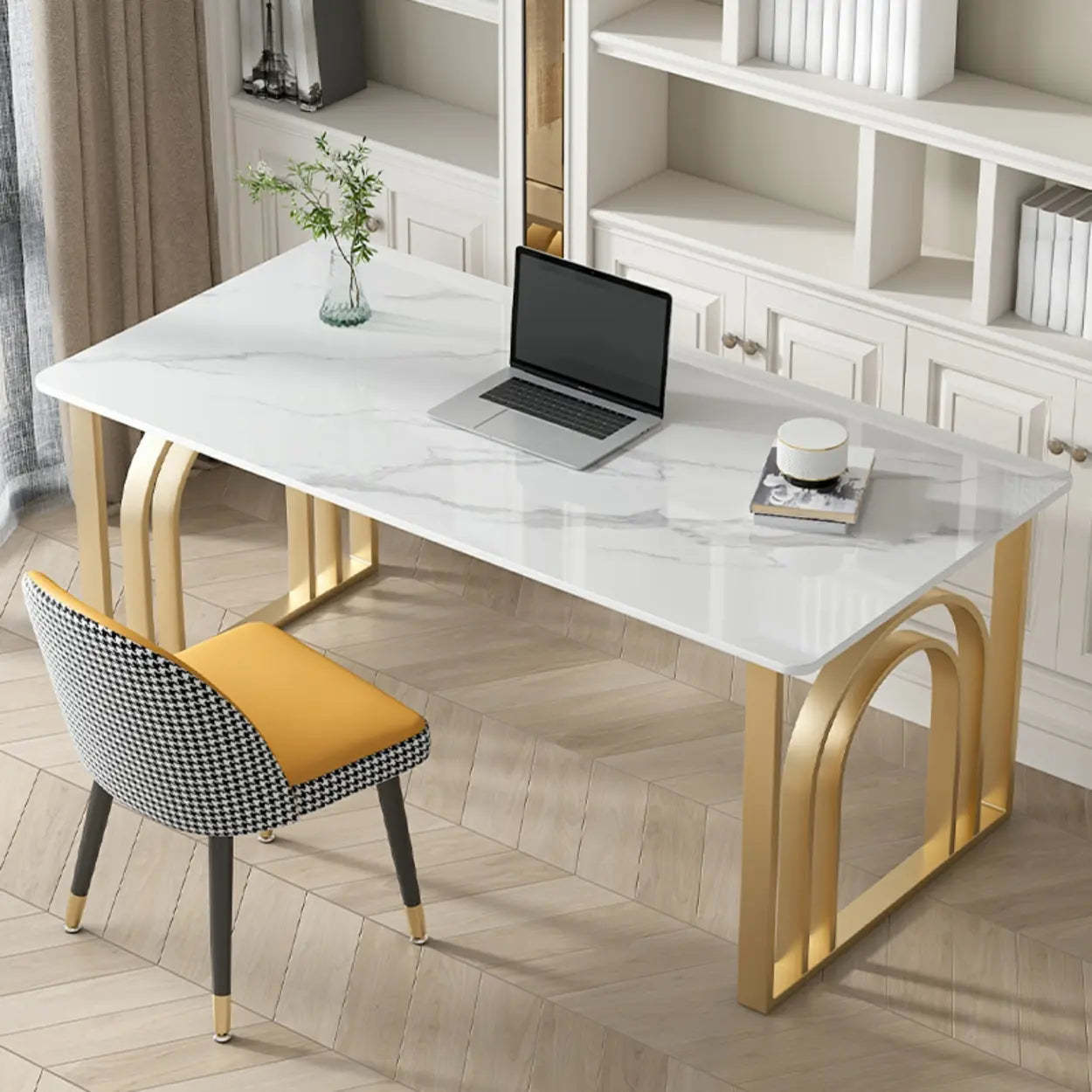 Black and White Stone Sled Computer Desk — Without Chairs / Black-White