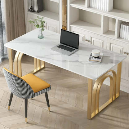 Black and White Stone Sled Computer Desk — Without Chairs / Black-White