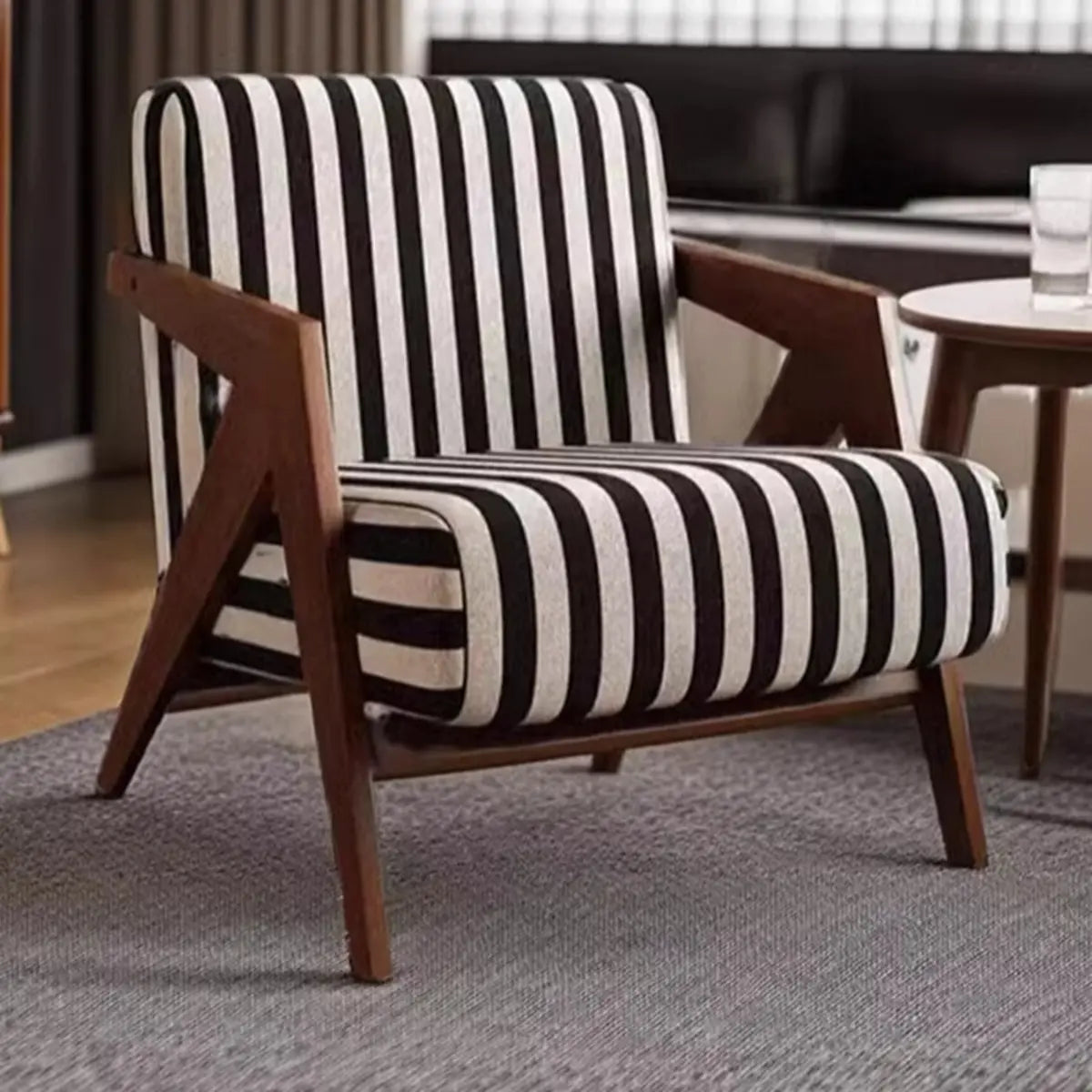 Black and White Stripe Jacquard Accent Chair — Black/ Gray / Jacquard Fabric / Black