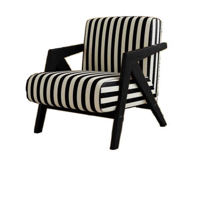 Black and White Stripe Jacquard Accent Chair — Black/ Gray / Jacquard Fabric / Walnut
