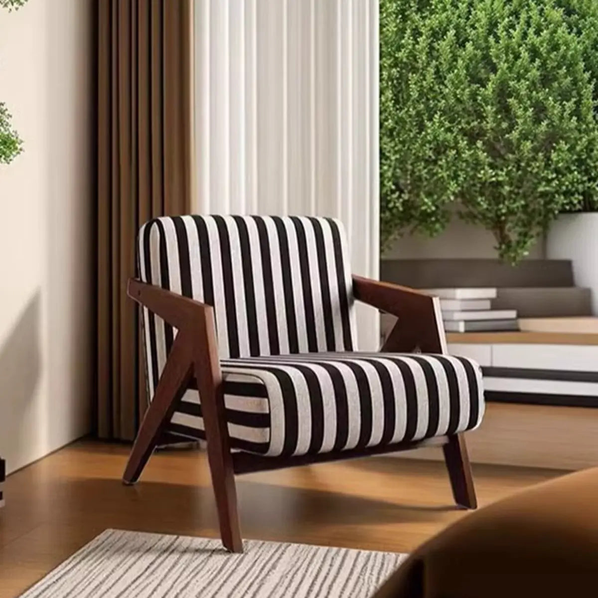 Black and White Stripe Jacquard Accent Chair