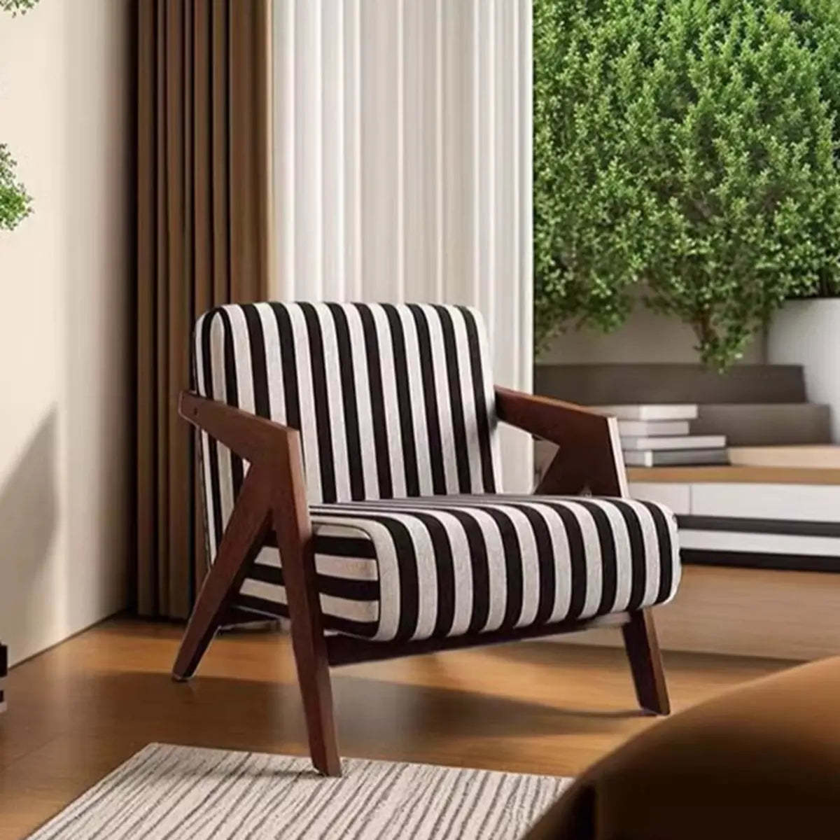 Black and White Stripe Jacquard Accent Chair
