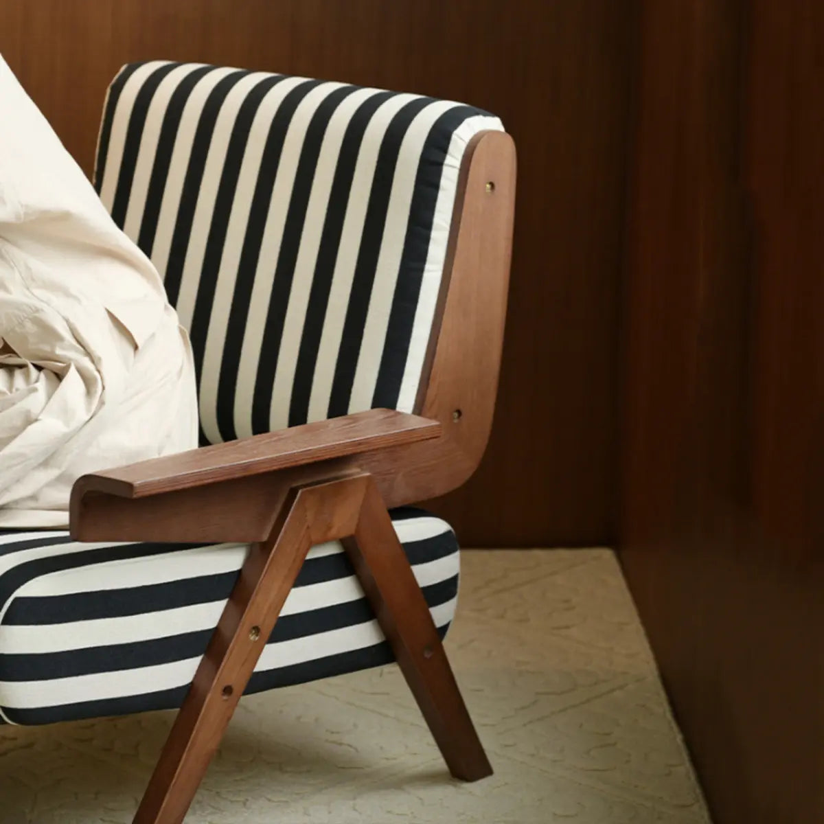 Black-White Striped Fixed-Back Arm Chair