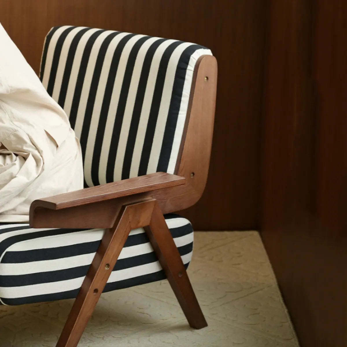 Black-White Striped Fixed-Back Arm Chair