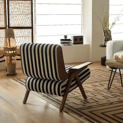 Black-White Striped Fixed-Back Arm Chair