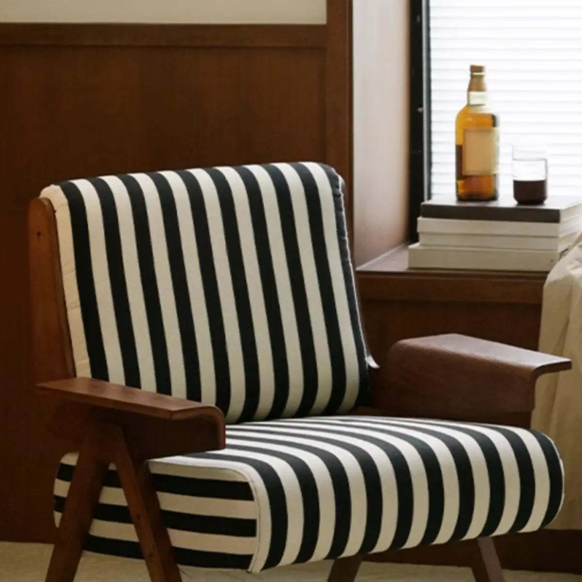 Black-White Striped Fixed-Back Arm Chair