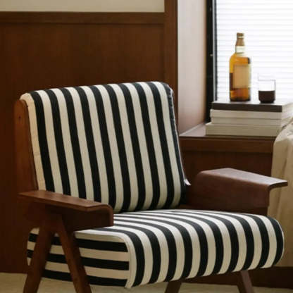 Black-White Striped Fixed-Back Arm Chair