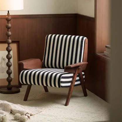 Black-White Striped Fixed-Back Arm Chair — Black/ White Striped / Cotton and Linen