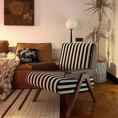 Black-White Striped Fixed-Back Arm Chair