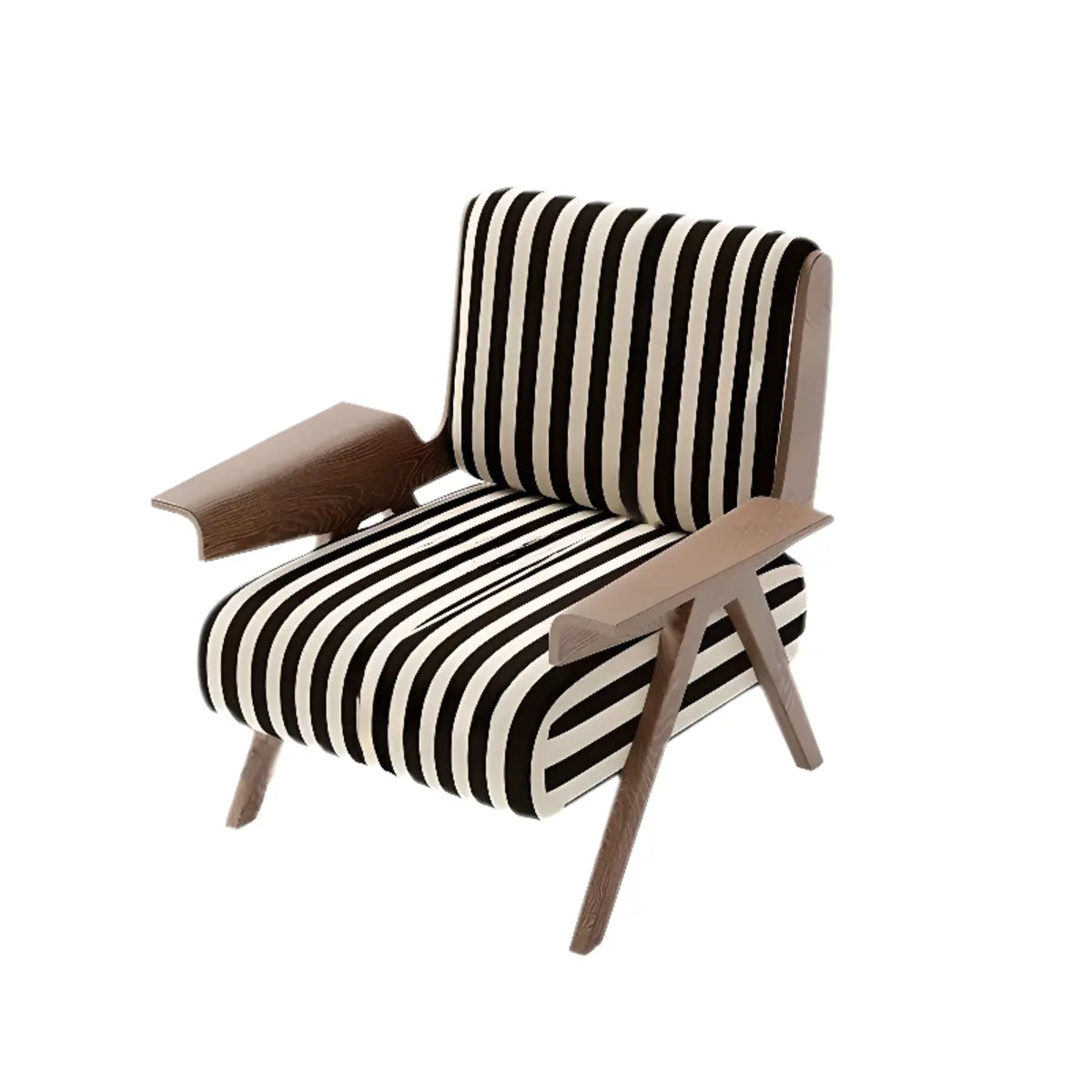 Black-White Striped Fixed-Back Arm Chair