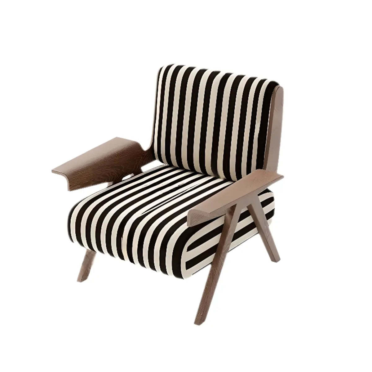 Black-White Striped Fixed-Back Arm Chair