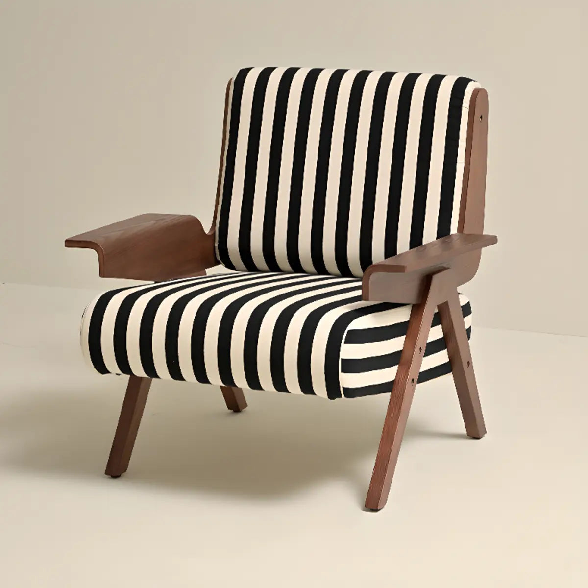 Black-White Striped Fixed-Back Arm Chair