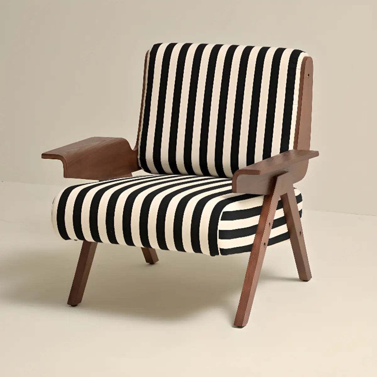 Black-White Striped Fixed-Back Arm Chair