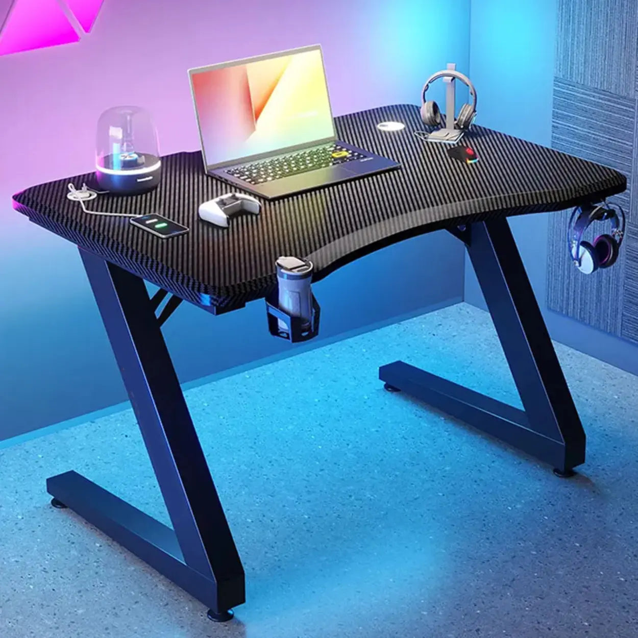 Black Wood Sled Standard Gaming Desk — Orange / Table Only