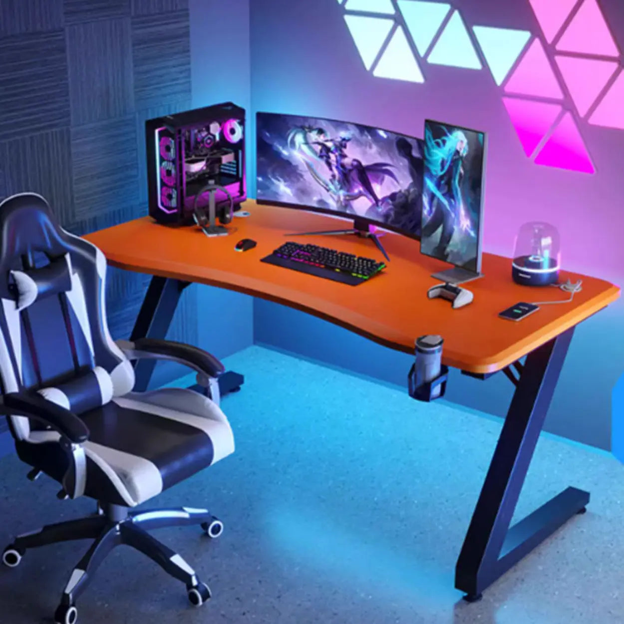 Black Wood Sled Standard Gaming Desk — Orange / Table Only