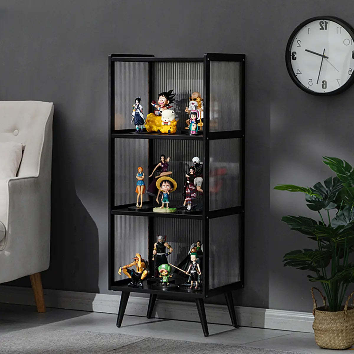 Black Wood Freestanding Curio Display Cabinet