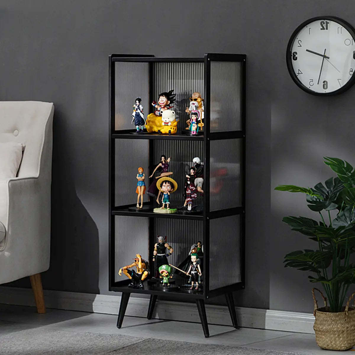 Black Wood Freestanding Curio Display Cabinet