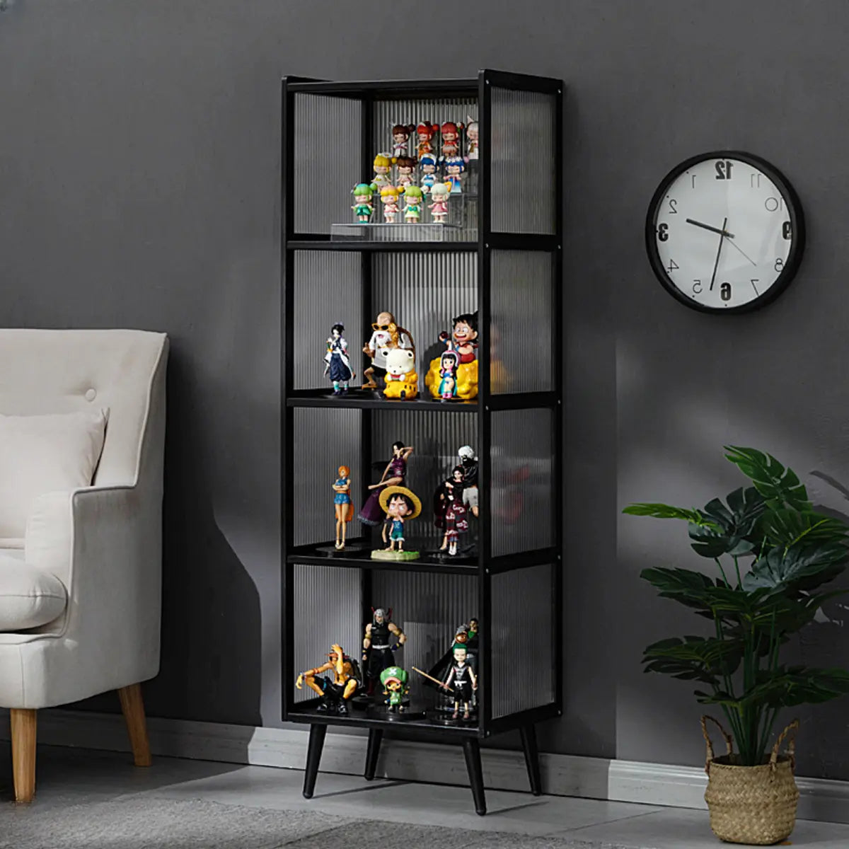 Black Wood Freestanding Curio Display Cabinet