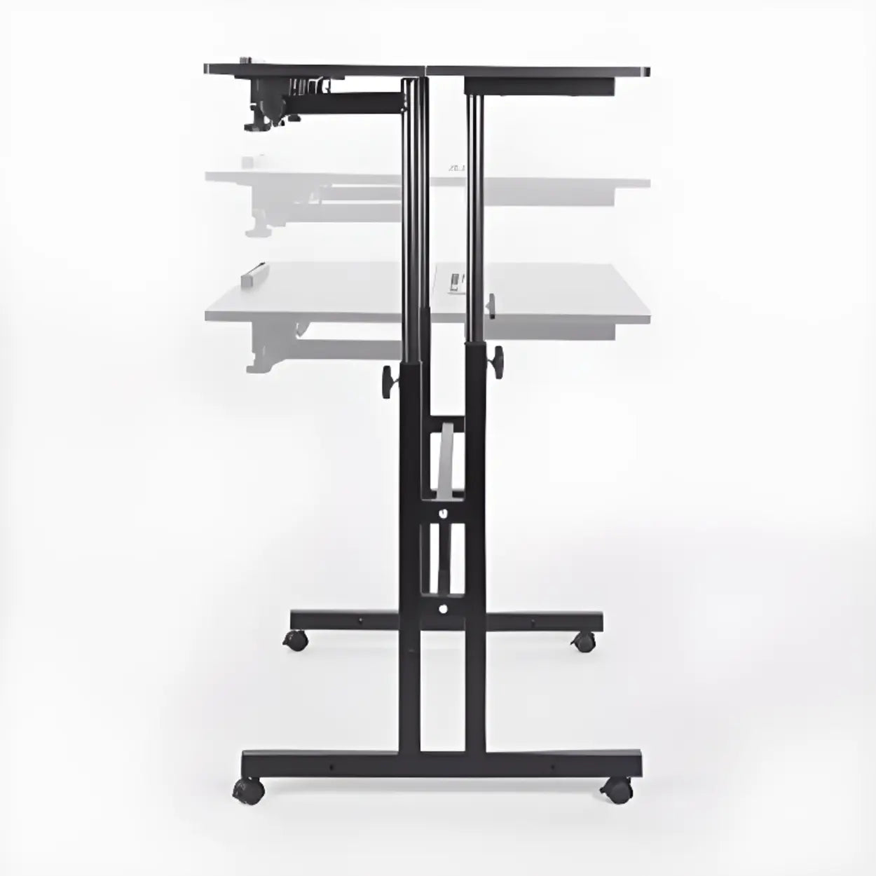 Black Wood T-Shape Computer Desk with Casters